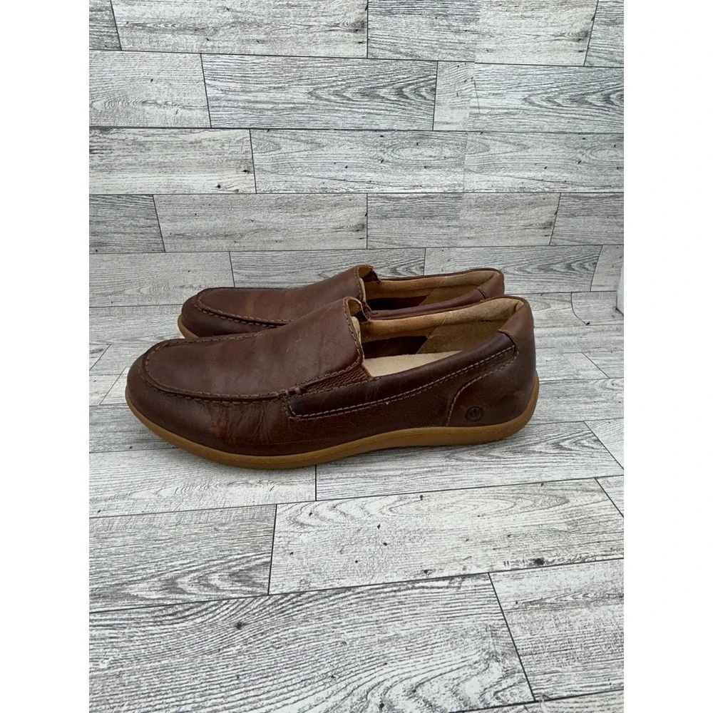 Born Men Brown Leather Moc Toe Slip On Loafers Shoes H44116 Size 9.5‎ M